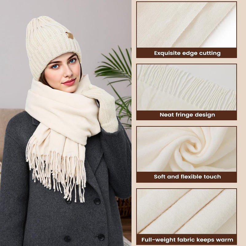 Premillow Women Winter Hat Beanie+Long Scarf+Touch Screen Gloves Set, Warm Clothes Set with Knit Fleece Lined for Women/Men Winter - Image 5